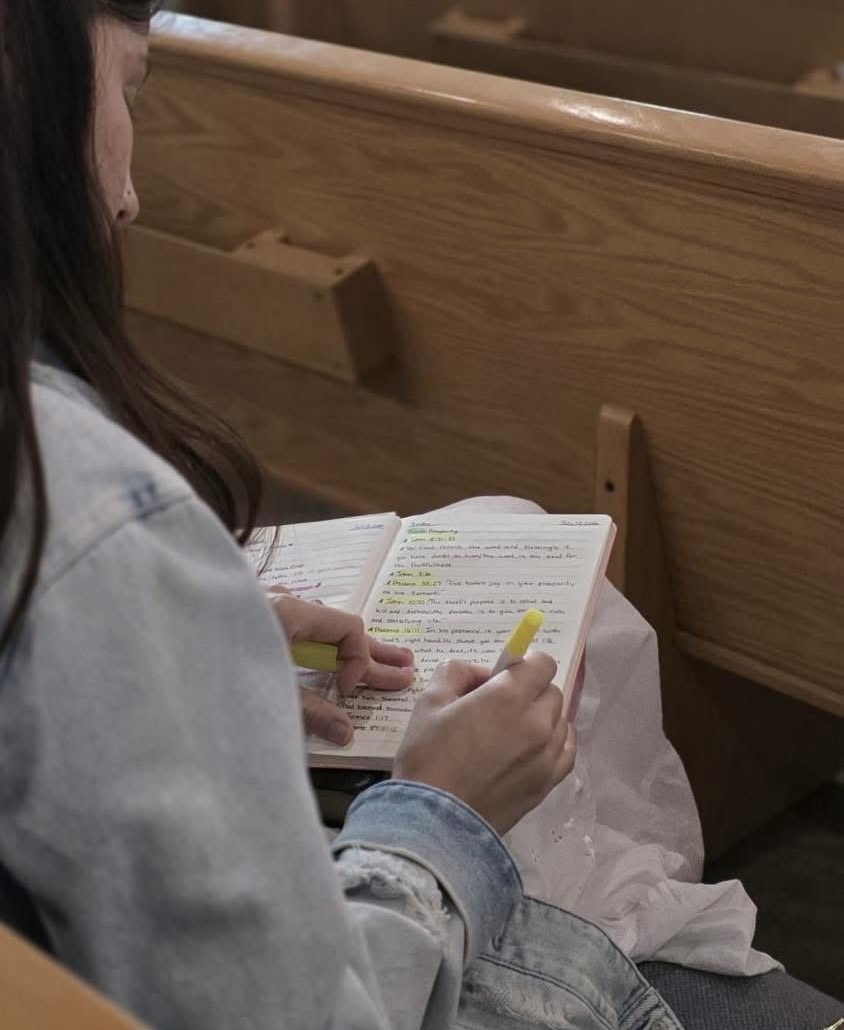 Taking handwritten notes during a church service